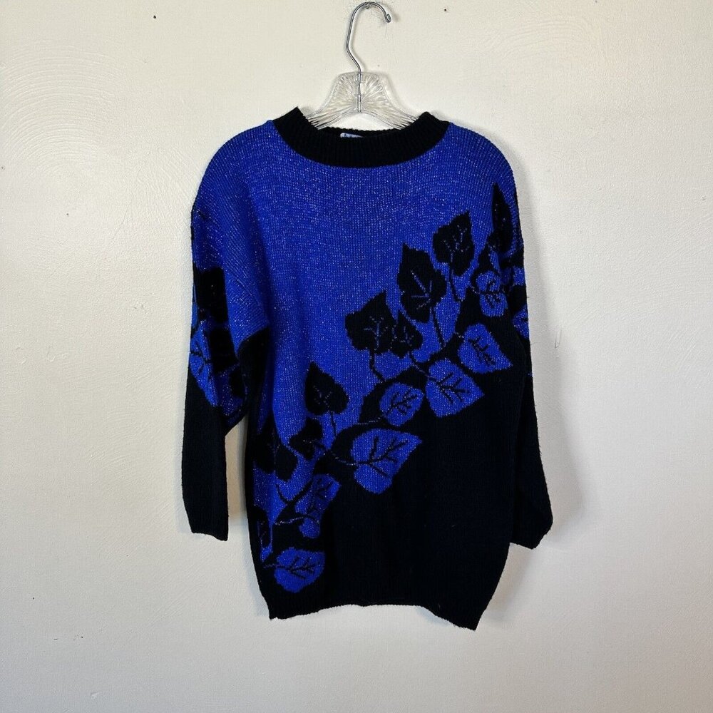 Vintage 80's Black Rose Metallic Acrylic Pullover Sweater Womens Large Mobwife